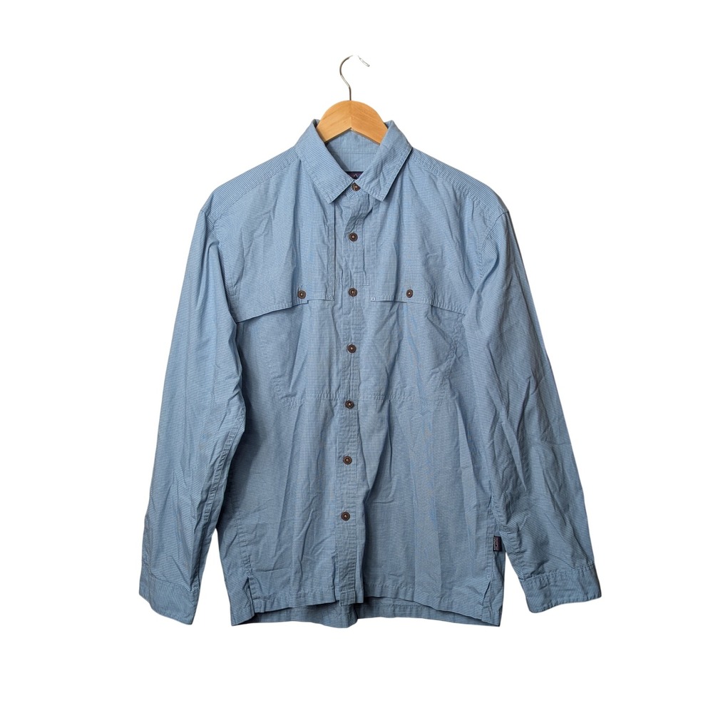 Patagonia Shirt Mens Medium Blue Micro Check Long Sleeve Ventilated Hiking M